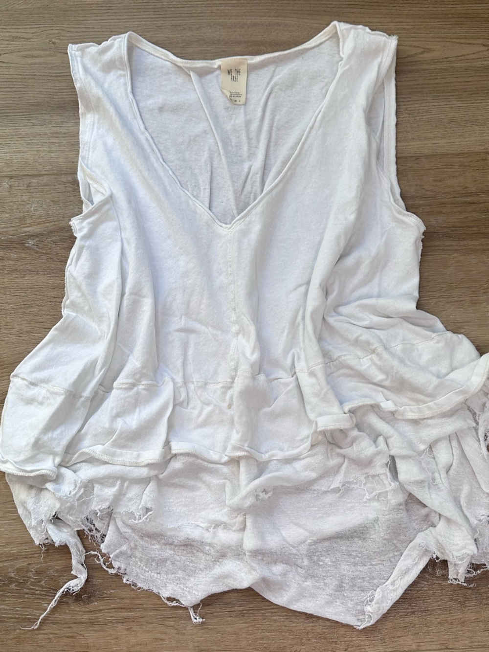 We The Free White Tattered-Trim Tank Top